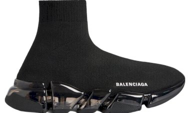 Balenciaga Speed 2.0 Black Recycled Knit with Full Clear Sole