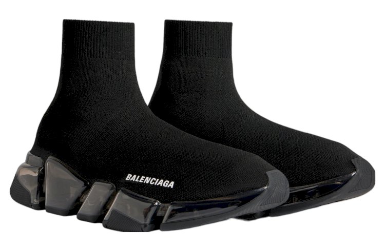 Balenciaga Speed 2.0 Black Recycled Knit with Full Clear Sole
