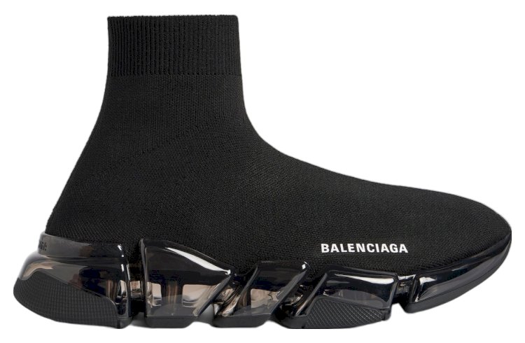 Balenciaga Speed 2.0 Black Recycled Knit with Full Clear Sole
