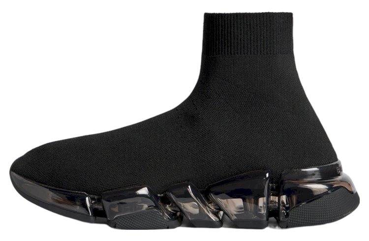 Balenciaga Speed 2.0 Black Recycled Knit with Full Clear Sole
