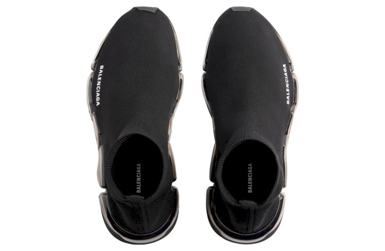 Balenciaga Speed 2.0 Black Recycled Knit with Full Clear Sole